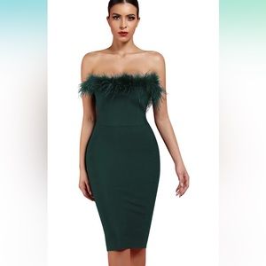 Whoinshop Women's Sexy Off Shoulder Feather Bandage Evening Club Party Dress